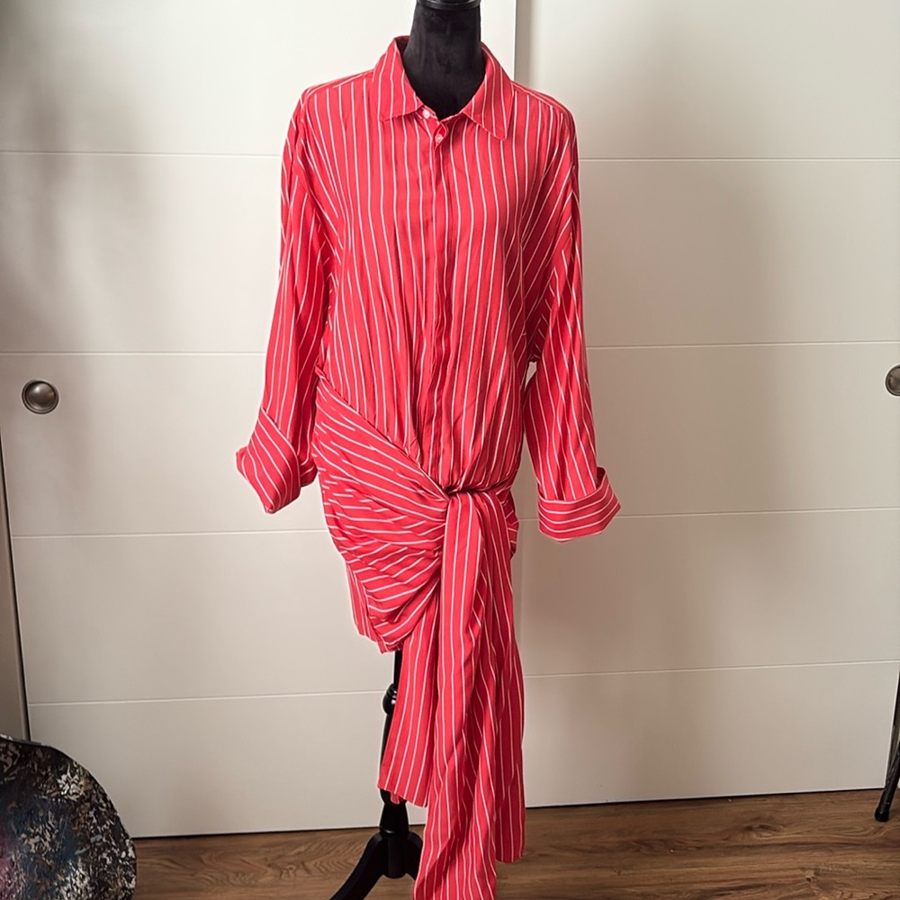 Chic Red and White Stripe Shirt Dress from Anthropologie. Sz. L